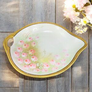 1960s German Porcelain Hand Painted Dish Plate With Handle Artist Signed Vintage